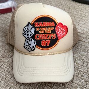 Tan Trucker Hat with Chiefs Patch